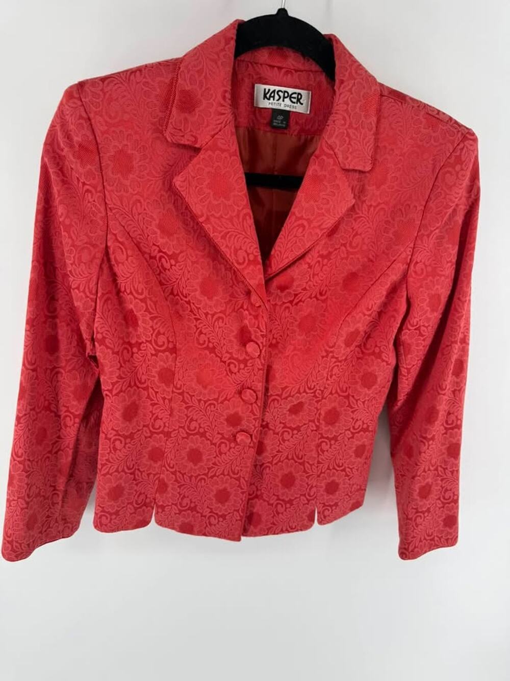 Kasper Petite Dress Coral Red Floral Jacquard Blazer Size 4P